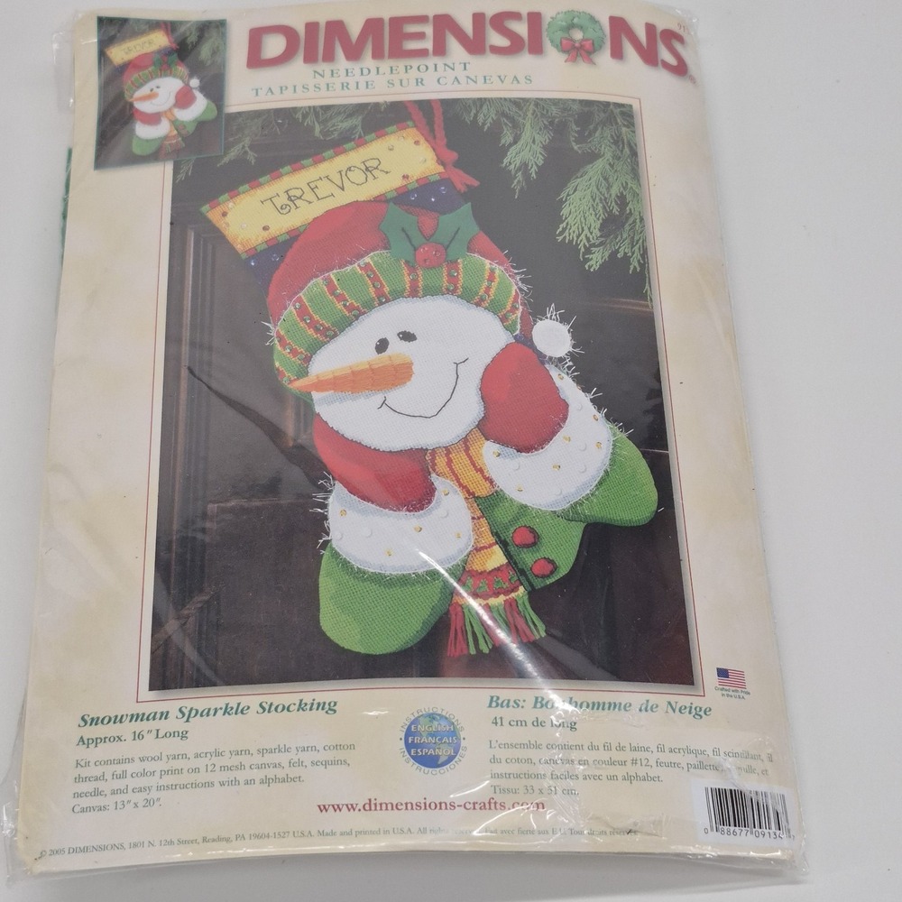 Dimensions Needlepoint Snowman Sparkle Stocking Craft Kit #9134 Approx 16" long